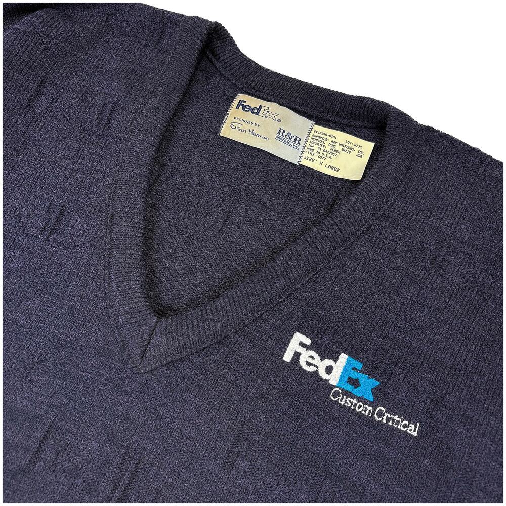 Stan Herman VTG FedEx Custom Critical Men XL Navy V-Neck Uniform Sweater USA